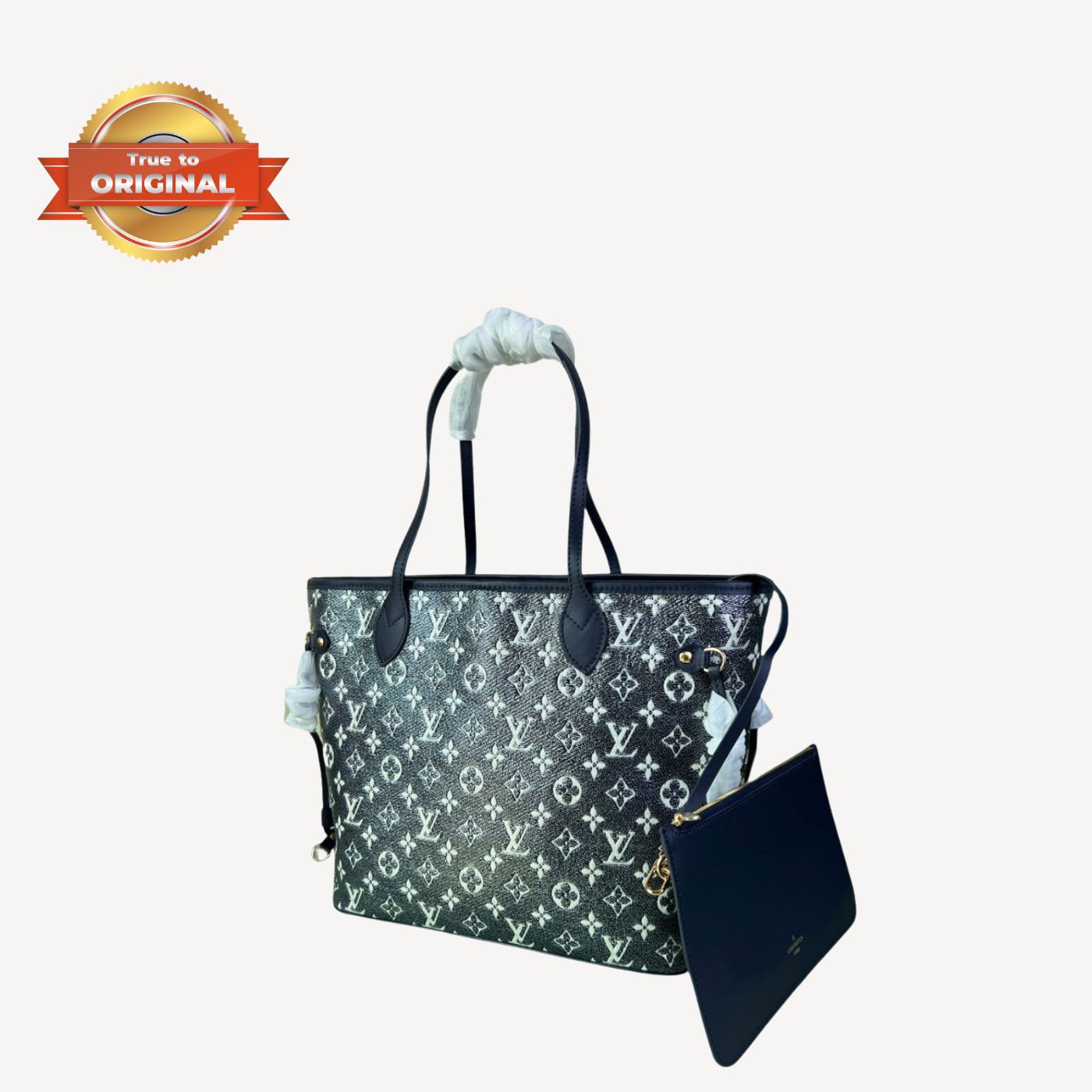 [True-to-ORIGINAL] Louis Vuitton Neverfull MM Monogram Jacquard Denim Totes Bag Grey For Women 12.2in/31cm